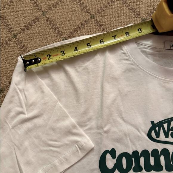 Mayfair white short sleeve T-shirt with green text on the front. M/L NWOT - Picture 7 of 7